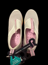 Rugged Shark White/Pink Water Shoes - Size 5, Mesh Top and Multicolored Soles