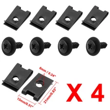 4pcs Black Spring Metal U-type Clips with Screws Car Fender Trim Panel Fasteners