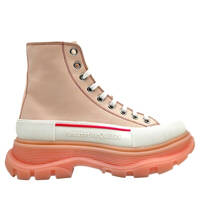 Alexander McQueen Women's Pink White Chunky Ankle Leather Boots