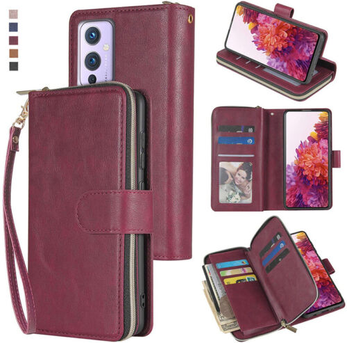For OnePlus 9 Wallet Case 9Card Zipper Slots Kickstand Flip Leather Phone Case - Picture 1 of 38