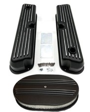 Small Block Ford Black Aluminum Tall Finned Valve Covers 15 Air Cleaner Kit Sbf