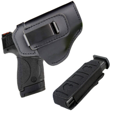 Concealed Carry Right Hand IWB Leather Pistol Holster with Single Magazine Pouch