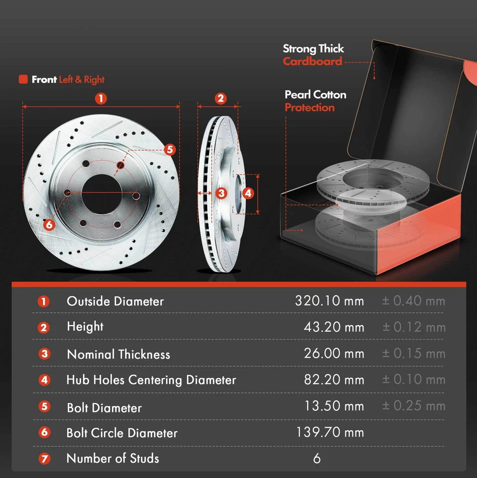 6 rotores delanteros perforados y pastillas de freno de cerámica para INFINITI QX56 Nissan Armada Foto 2 de 4