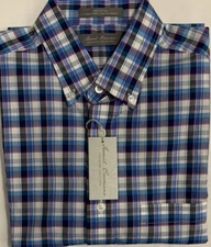 New Daniel Cremieux Casual Short Sleeve Shirt Light Blue Plaids Size L $19.75