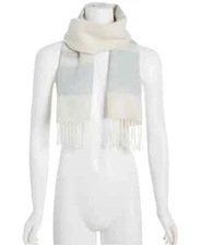 Steve Madden Muffler Scarf Lurex Striped Blue Grey Shimmer Fringe Italy NWT