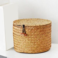 Seagrass Laundry Basket with Lid Desktop Organizer Basket Bin Wicker Storage