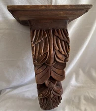 Antique Collectible Solid Wood Hand Carved Shelf Bracket Wall Sconce & Mount 14”