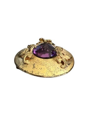 Vintage Art Nouveau Faceted Purple Amethyst Glass Brooch Pin C Clasp #G-7 - Picture 2 of 5