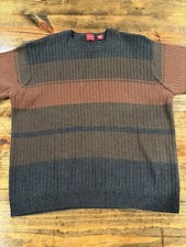 Arrow USA Knit Striped Sweater 100 Cotton Crew Neck Size XL Orange Grey