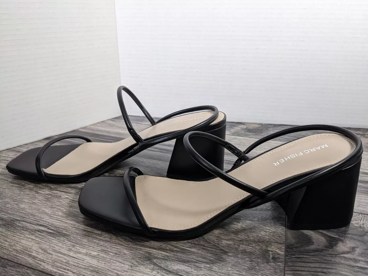 Marc Fisher Black Galvin Ankle Strap Block Heel Sandals Womens