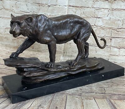 Hot Cast Art Deco Afrikanischer Tiger Bronzeskulptur Mit Marmorsockel LRG