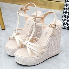 Women's Wedge Heel Platform Sandals Buckle Strap High Heels Pumps Party Shoes