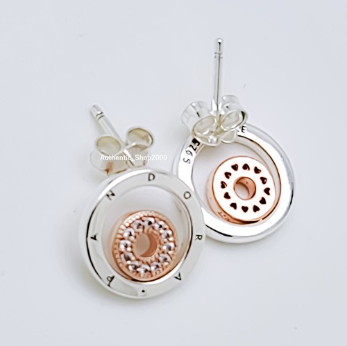 New Authentic PANDORA 925 + 14k Two-tone Logo Circles Stud Earrings 282314C01 - Bild 6 von 7