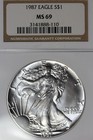 1987 NGC MS69 AMERICAN SILVER EAGLE #B51918 — photo 1