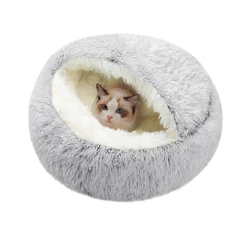 Calming Self Warming Kitten Bed, Round Hooded Cat Cave Indoor Puppy Sleeping ...