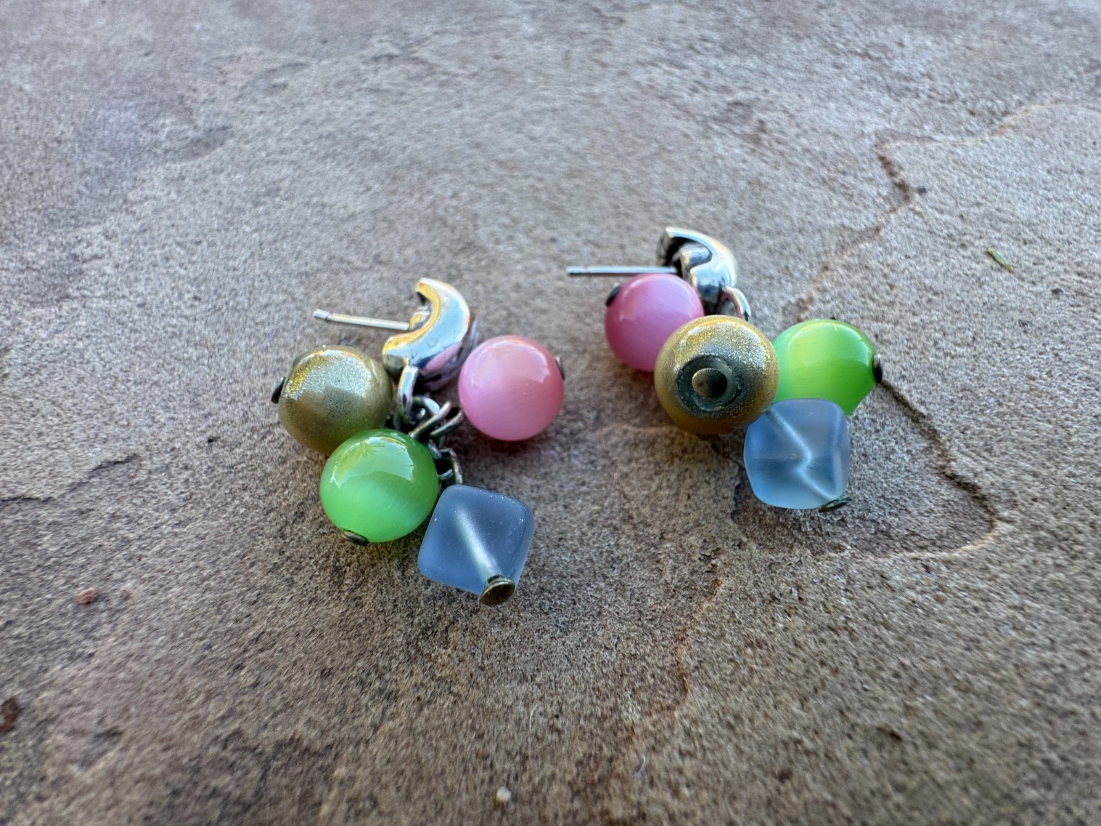 Brighton Silver Earrings ~ Multi-Colored Pastel G… - image 4