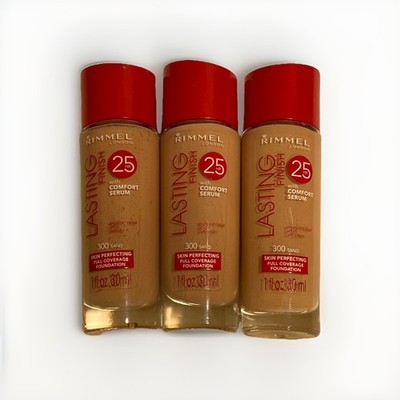 3x Rimmel Lasting Finish 25 hr Foundation with Comfort Serum #300-Sand