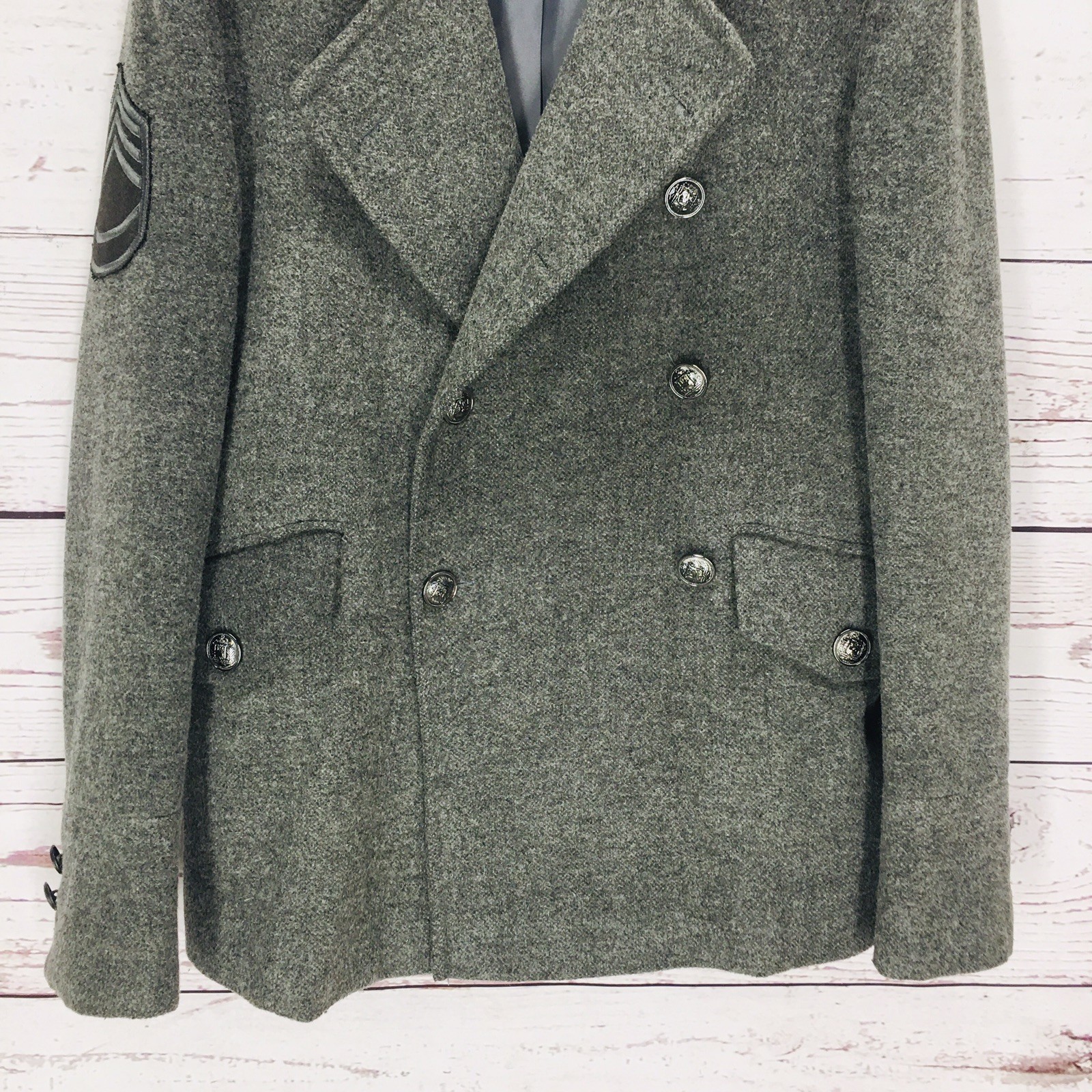 Zara Man Military Peacoat Men's M Gray Double Breasted Wool Blend Jacket Coat thumbnail 6