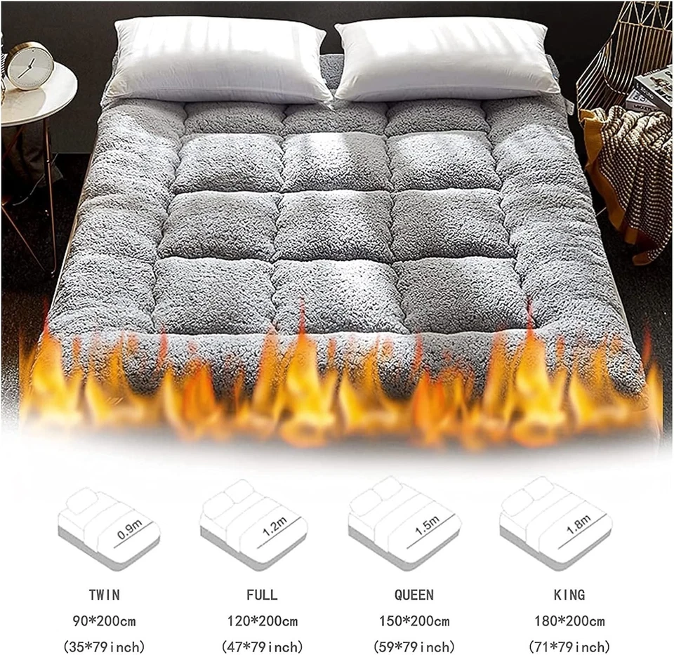 1000GSM Extra Thick Luxury Mattress Topper Quilted Fannel Pillow Top Pad Cover - Image 4 of 4