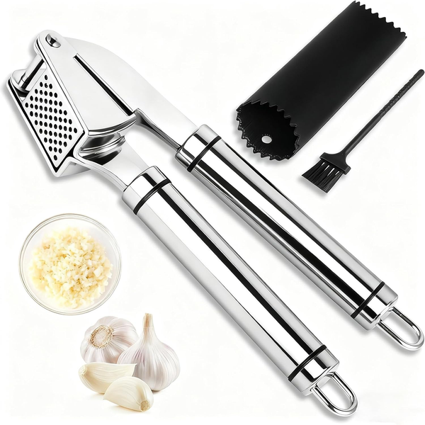 Knoblauchpresse Edelstahl Premium – 3 Set Mit SchäLer, ReinigungsbüRste, Leicht-image
