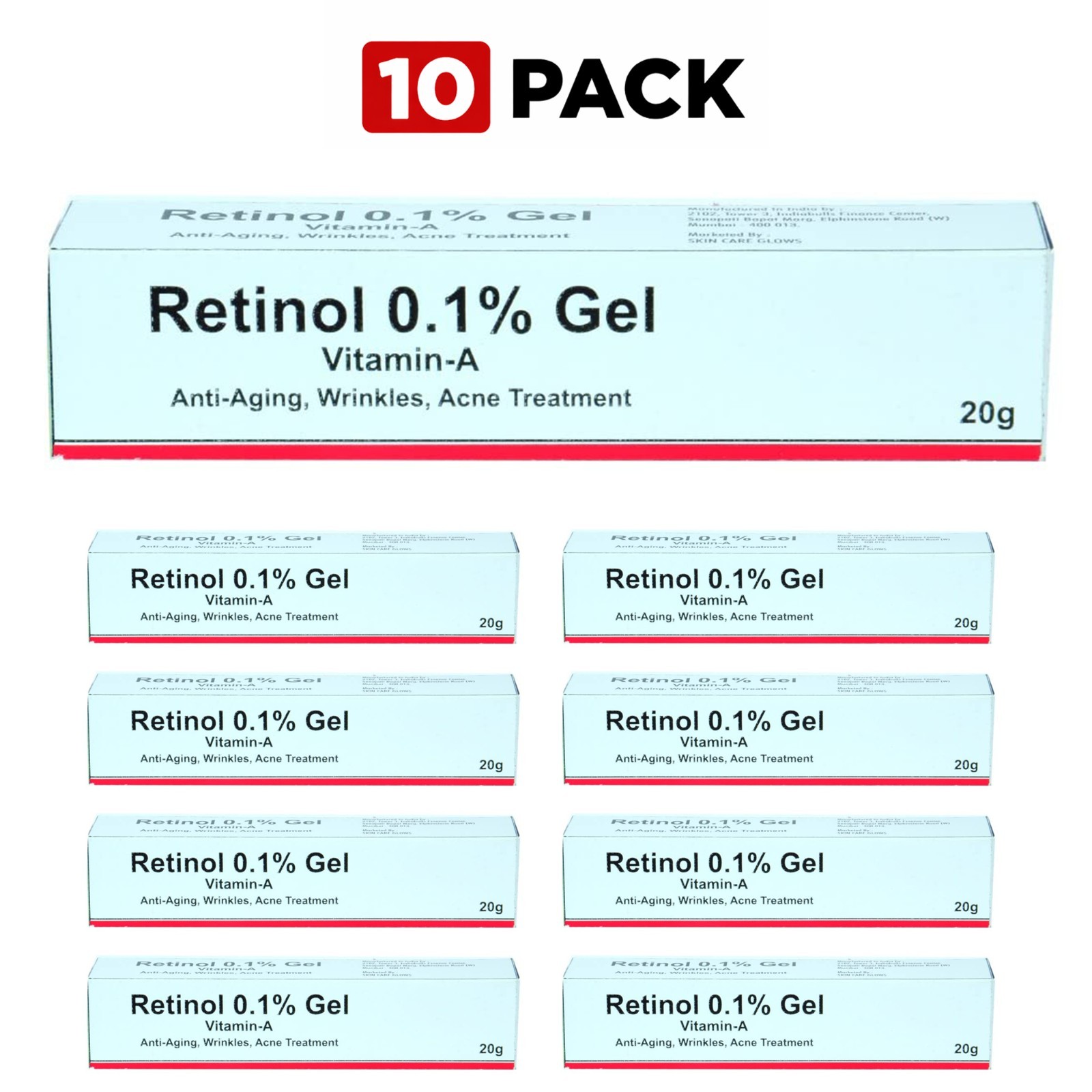 10 Pack Retinol Gel 0.1 Vitamin a Repairs Fine Lines & Wrink