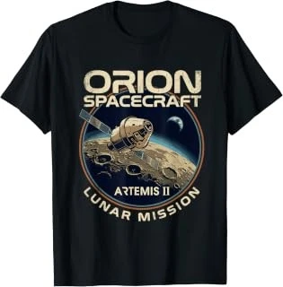 Retro Space Art T-Shirt Featuring Artemis II Orion Lunar Mission Design - product listing photo