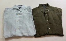 2 Daniel Cremieux Button Front Linen Shirts Mens Medium Classic Fit Blue Green