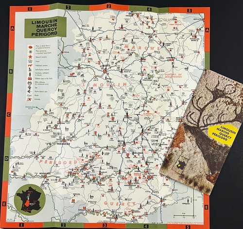 1958 Limousin Marche Quercy Perigord France Vintage Travel Tourist Brochure Map