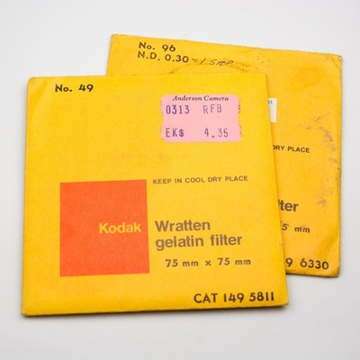 Set of 2 Vintage Kodak 3'' Square Wratten Gel Filters #96 .30 1 Stop ND & #49