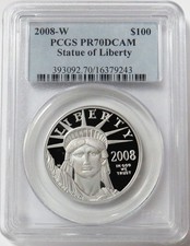 2008 W PLATINUM PROOF $100 AMERICAN EAGLE 1 OZ STATUE OF LIBERTY PCGS PR 70 DCAM 3595.00 per troy oz
