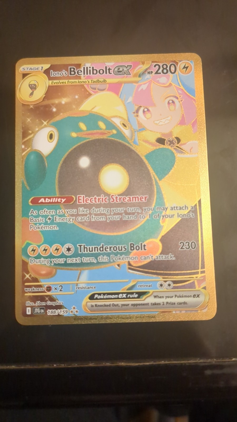 Ionos Bellibolt EX 188/159 Journey Together Gold Secret Rare Pokemon Card NM