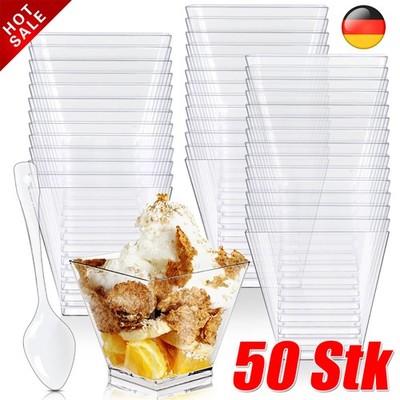50 Hartplastik Dessertschalen für Partys,Buffets Quadratisch 200ml-Dessertbecher