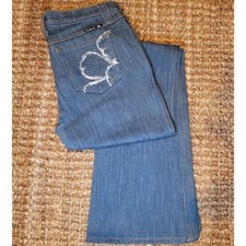 Frankie B Low Rise Y2K Jeans Vintage Flower Wide Leg Patch Pocket Denim 10 34L