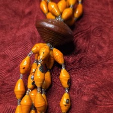 Orange Paper Glass Beaded Multi-Strand Necklace with Central Bead
