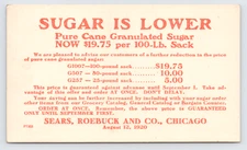 1920 Sears Roebuck Co Postal Card Chicago IL Sugar Price Grocery Promotion
