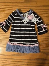 Vintage Rare Edition 18m Striped Black White With Pink/Jean Ruffle Dress/Top