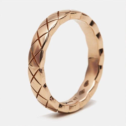 Chanel Coco Crush Quilted Motif 18k Rose Gold Mini Band Ring Size 47