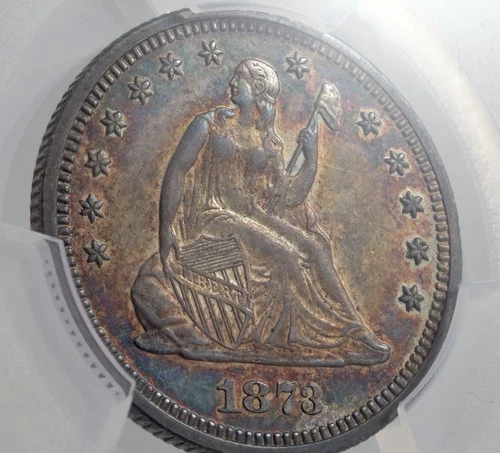 Proof 1873 Seated Liberty Quarter PR58 PCGS – Toner No Arrows 25c