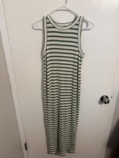 Womens Ann Taylor Weekend Maxi Dress Green White Stripe Ribbed Sleeveless Size S