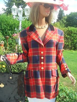 LUXUS Escada Couture SAMT Blazer karo landhaus1280 gold golf College rot 36/38  - Bild 1 von 3