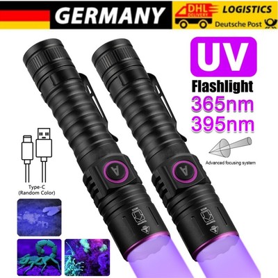 1/2X LED Taschenlampe UV Lampe 365nm Arbeitsleuchte Ultraviolett Schwarzlicht DE