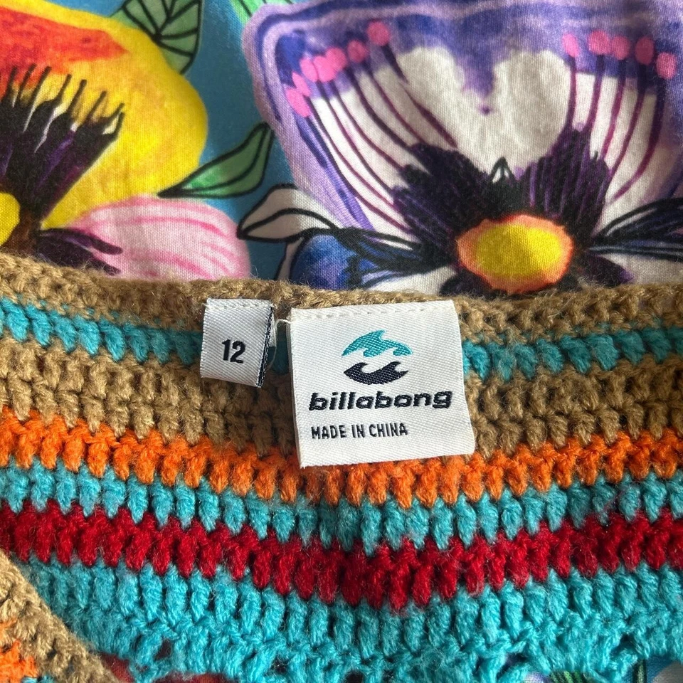 Billabong женщин 12 винтажный бежевый, оранжевый, красный и синий крючком в полоску Топ - Изображение 4 из 4