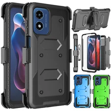 For Motorola Moto G Play 4G 2024 Case with Screen Protector Belt Clip Hard Cover