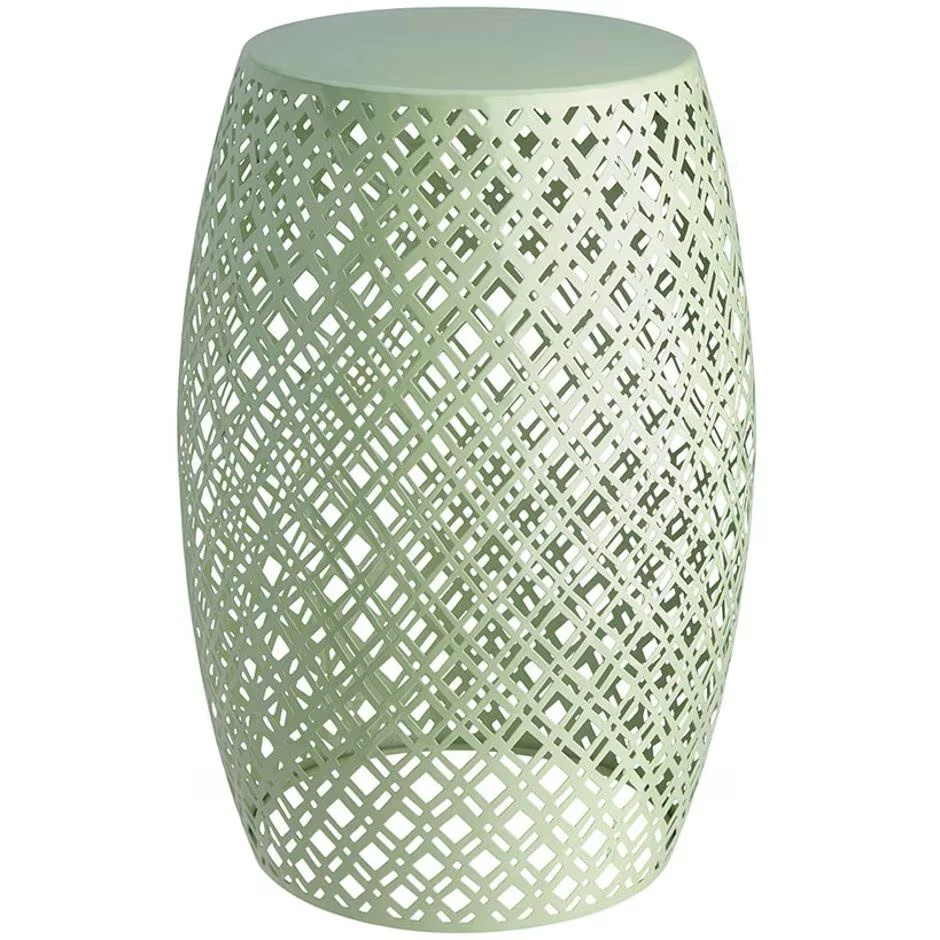 Metal Green Lattice Barrel Stool Table Seat Indoor Outdoor Patio Deck Decor - Image 3 of 4