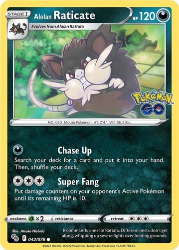 Alolan Raticate 042/078 NM / M Pokemon Go TCG Pokemon Card - Atsuko Nishida  Art