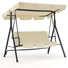 Porch Swing Hammock Bench Lounge Chair 3-seat Padded w/ Canopy Black Beige