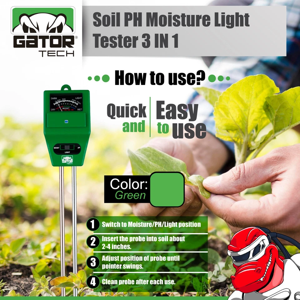 Probador de luz de humedad de agua de pH del suelo 3 en 1 medidor para plantas jardín siembra cultivo Foto 3 de 4