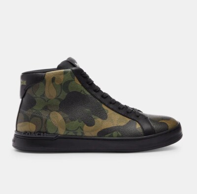 COACH バーガンディ スタッズ モカシン Coach Shoes Clip High Top Sneaker Signature Camo Size 13D for sale