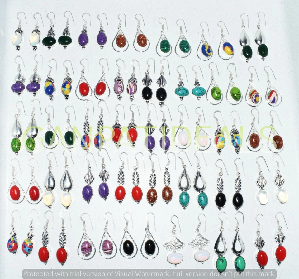 Wholesale !! 10pcs Turquoise & More Mix Shape Earring Pear 925 Silver Plated Lot - Image 2 of 3