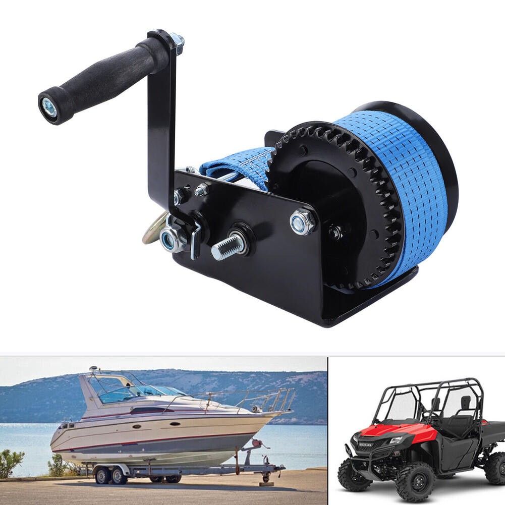 Heavy Duty 32ft 3200LBS Hand Winch Hand Crank 2 Gear Polyester Strap Trailer USA